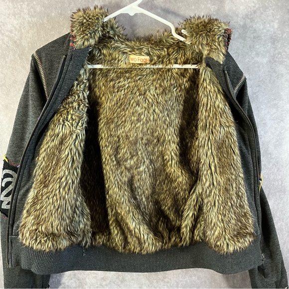 🔺SOLD🔺 Two Face Women’s Hooded Jacket M Gray Faux Fur Lined Stitch & Embroidered - Picture 6 of 14